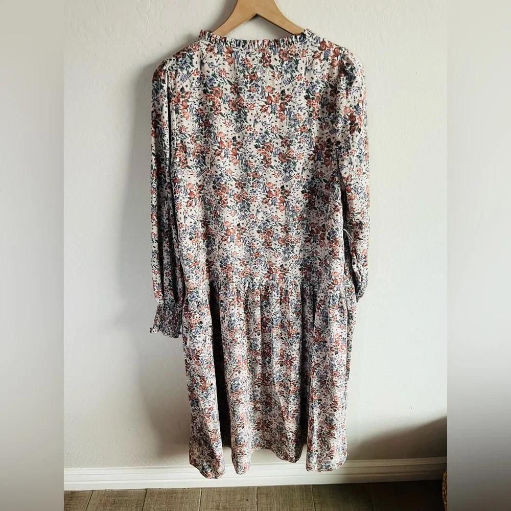 Bohme Women’s Floral Womens Midi Dress Size L NWT Boho Neutral Cottagecore - Picture 3 of 3